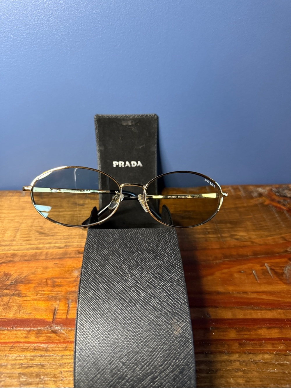 Prada Oval Metal Frame Sunglasses - Gold Frame, Brown Lenses